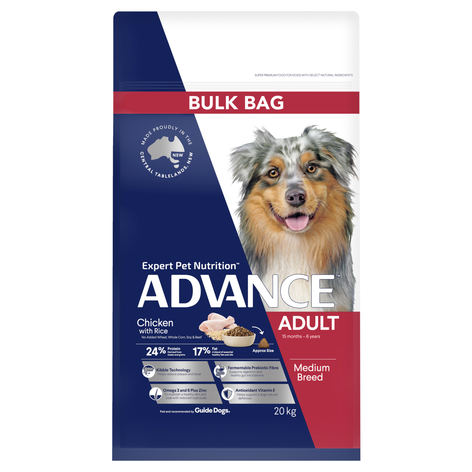 Advance Adult Medium Breed Dry Dog Food Chicken w Rice Bulk 20kg