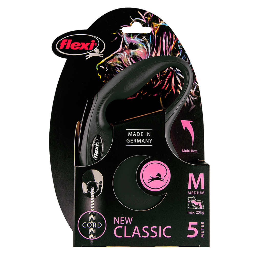 Flexi Classic Retractable Cord Dog Lead Black Medium 5m
