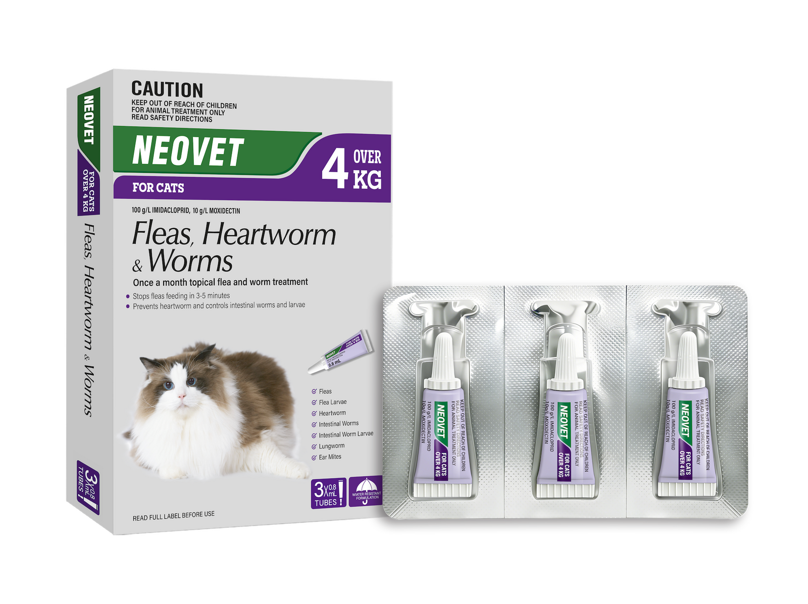 Neovet Spot-on Flea & Worms Treatment for Cats Over 4kg Purple 3 Pack