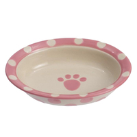 Petrageous Polka Ceramic Cat Pet Bowl Oval Pink 15cm image