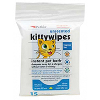 Petkin Kitty Wipes Unscented Instant Pet Bath 15 Pack image