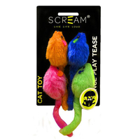 Scream Multi-Coloured Mice Interactive Play Cat Toy 4 Pack image