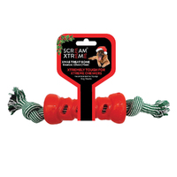 Scream Xtreme Christmas Treat Bone w/ Rope Dog Chew Toy Red XL image