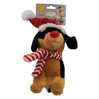 Snuggle Pals Christmas Dachshund with Hat Pet Dog Squeaker Toy 22.5cm image