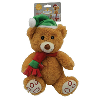 Snuggle Pals Christmas Holiday Bear w/ Hat Plush Dog Squeaker Toy image