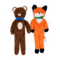 Zippy Paws Fluffy Peltz Bear & Fox Interactive Plush Dog Squeaker Toy 2 Pack image