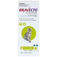 Bravecto Cat 3 Month Spot On Tick & Flea Treatment 1.2-2.8kg Small Green 2 Pack image