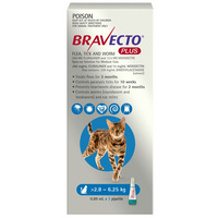 Bravecto Plus 3 Month Cat Spot On Tick & Flea Treatment 2.8-6.25kg Medium Blue image