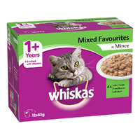 Whiskas Adult 1+ Wet Cat Food Mixed Favourites in Mince 85g x12 image