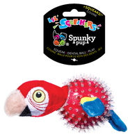 Spunky Pup Parrot in Clear Spiky Ball Plush Dog Squeaker Toy image