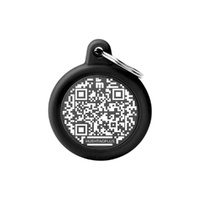 My Family QR Code Hush Tag Circle Dog & Cat Collar Accessory Black & Black image