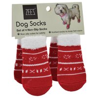 Zeez Non-Slip Dog Socks Cute Xmas Sweater Red/White - 4 Sizes image