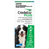Credelio Ticks Fleas & Worms Treatment Chew Tabs for Dogs 22-45kg - 2 Sizes image