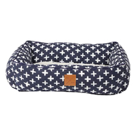 Mog & Bone Bolster Pet Dog Bed Cotton Canvas Navy Cross - 3 Sizes image