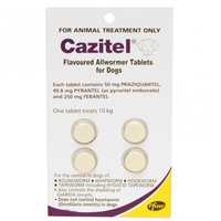 Cazitel All Wormer for Dogs 10kg/Tablet x 4 Round Hook Whip Tape Worms  image