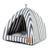 Mog & Bone Cat Igloo Plush Cat Bed Charcoal Hamptons Stripe Print image