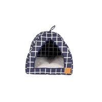 Mog & Bone Cat Igloo Plush Cat Bed Navy Check Print image