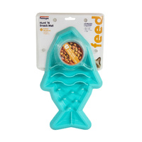 Petstages Hunt N Snack Slow Feeder Fish-Shaped Mat for Cats Blue image