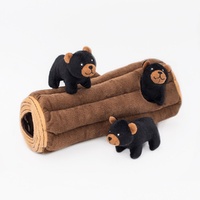 ZippyPaws Zippy Burrow: Black Bear Log Interactive Plush Dog Squeaker Toy image
