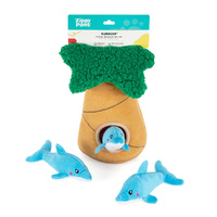 ZippyPaws Zippy Burrow: Dolphins in Palm Tree Interactive Plush Dog Squeaker Toy image