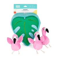 ZippyPaws Zippy Burrow: Flamingos in Monstera Interactive Plush Dog Squeaker Toy image
