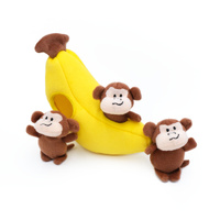 ZippyPaws Zippy Burrow: Monkey N Banana Interactive Plush Dog Squeaker Toy image