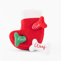 ZippyPaws Holiday Burrow: Naughty or Nice Stocking Interactive Dog Squeaker Toy image