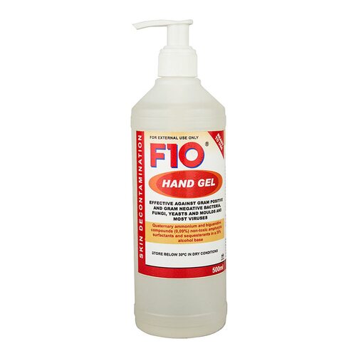 F10 Hand Skin Decontamination Antiseptic Gel Pump Pack 500ml