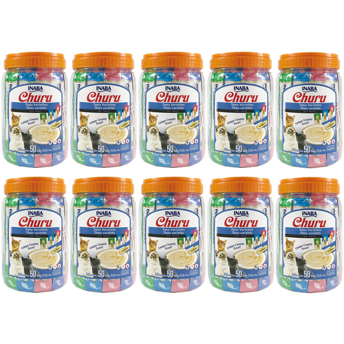 10 x Inaba Churu Puree Tuna Varieties Natural Cat Food Topper 50 x 14g