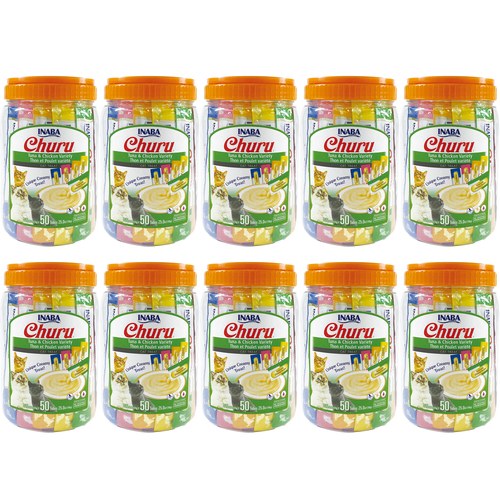 10 x Inaba Churu Puree Tuna & Chicken Varieties Cat Food Topper 50 x 14g