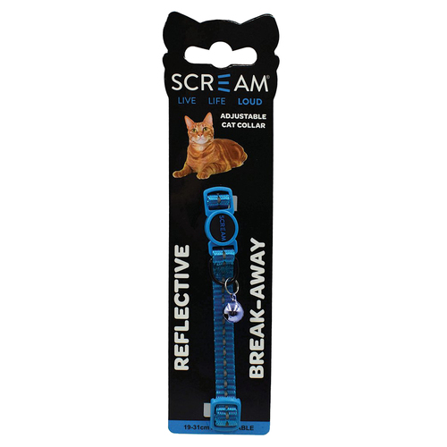 Scream Reflective Adjustable Nylon Cat Collar Loud Blue 19-31cm