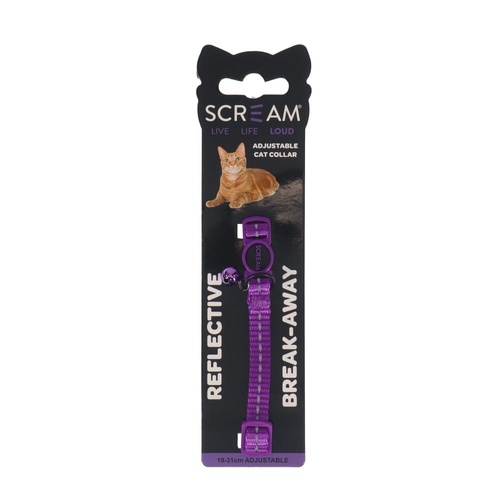 Scream Reflective Adjustable Nylon Cat Collar Loud Purple 1 x 19-31cm