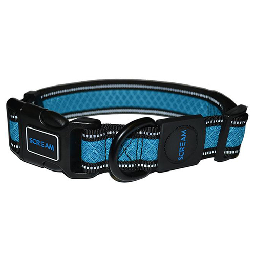Scream Reflective Adjustable Dog Collar Loud Blue Small 2 x 28-40cm