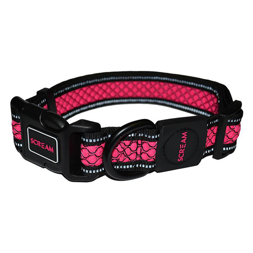 Scream Reflective Adjustable Dog Collar Loud Pink Small 2 x 28-40cm