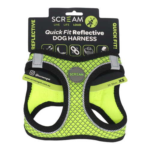 Scream Quick Fit Reflective Durable Dog Harness Loud Green XS 34-36cm