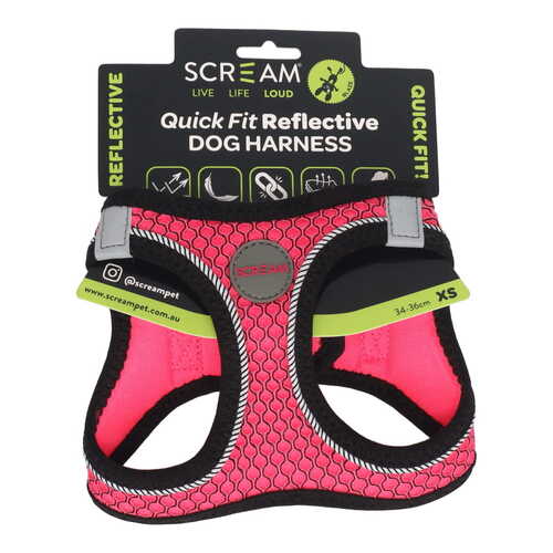 Scream Quick Fit Reflective Durable Dog Harness Loud Pink XS 34-36cm