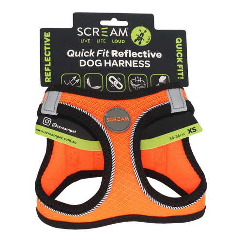 Scream Quick Fit Reflective Durable Dog Harness Loud Orange XS 34-36cm