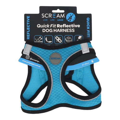 Scream Quick Fit Reflective Durable Dog Harness Loud Blue Small 37-40cm
