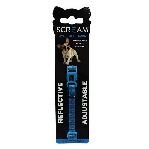 Scream Reflective Adjustable Nylon Puppy Collar Loud Blue 1 x 19-31cm