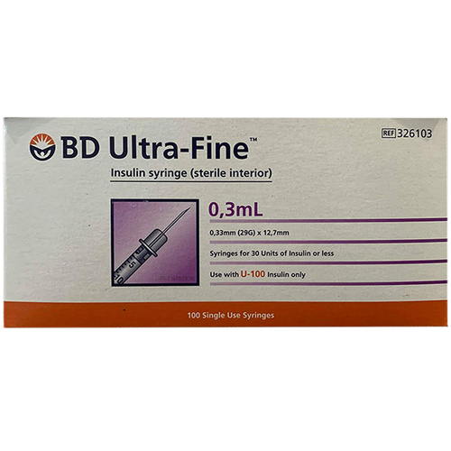 BD Medical Syringe 100 Units 0.3ml 29g x 12.7mm 326103