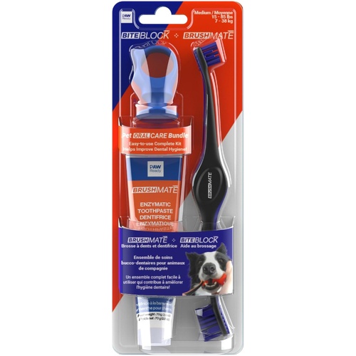 Paw Ready Oral Care Brushing Bundle Dental Kit for Dogs incl Medium Bite Block