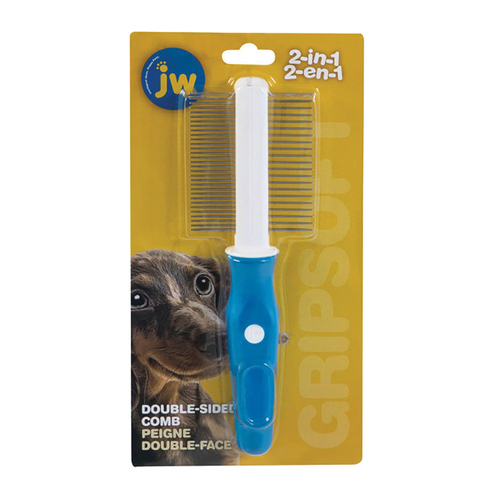 Gripsoft Double Sided Comb Pet Grooming Tool for Dogs White Blue 21.5cm