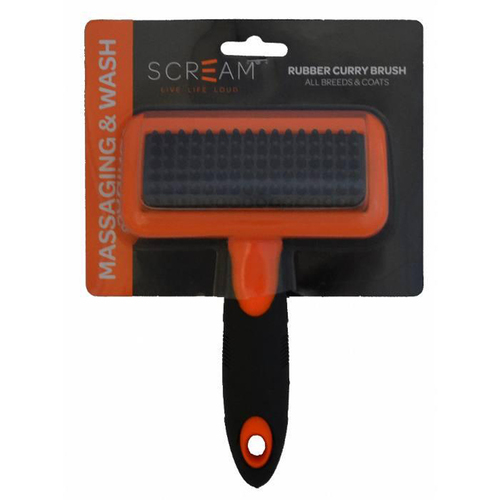 Scream Rubber Curry Grooming Brush for Dogs Loud Orange