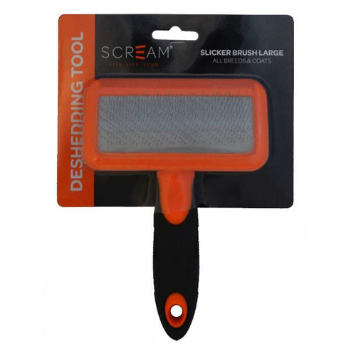 Scream Slicker Grooming Brush for Dogs Loud Orange Large