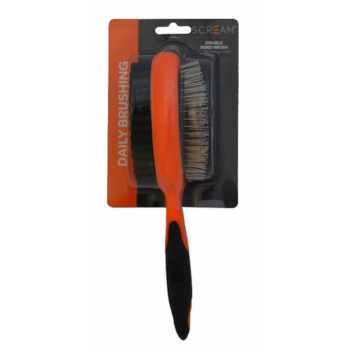 Scream Double Sided Grooming Brush for Dogs Loud Orange