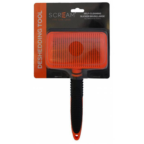 Scream Self-Cleaning Slicker Brush for Dogs Loud Orange Large