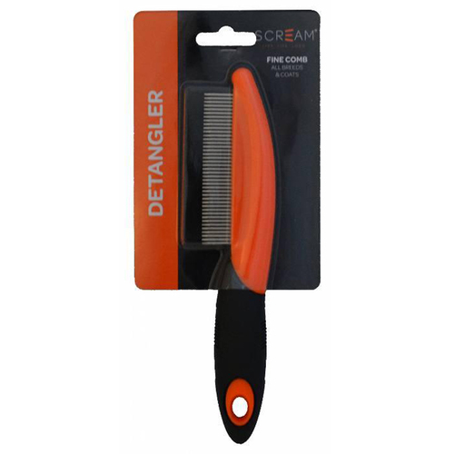 Scream Fine Detangler Comb Grooming Tool for Dogs Loud Orange