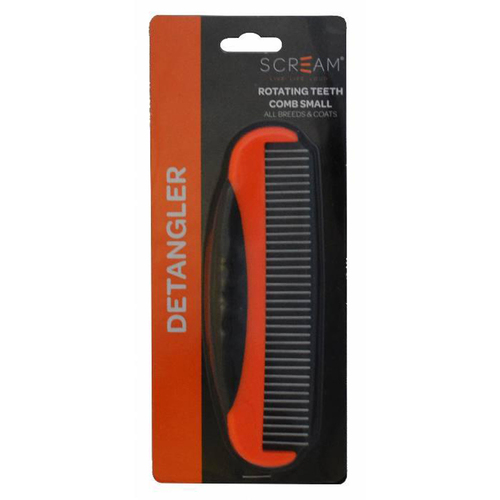 Scream Rotating Teeth Detangler Comb for Dogs Loud Orange Small