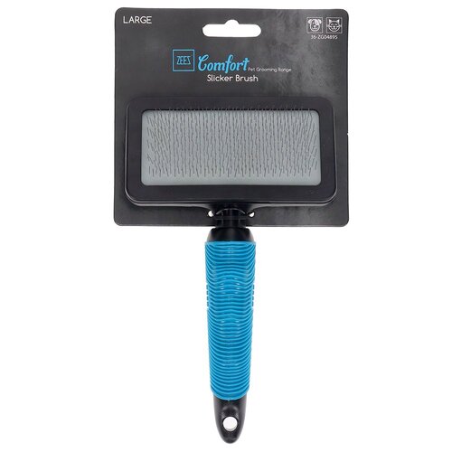 Zeez Comfort Slicker Brush Non-Slip Handle for Cats & Dogs Large