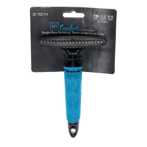 Zeez Comfort Single Row Rotating Teeth Undercoat Rake 20 Teeth for Cats & Dogs